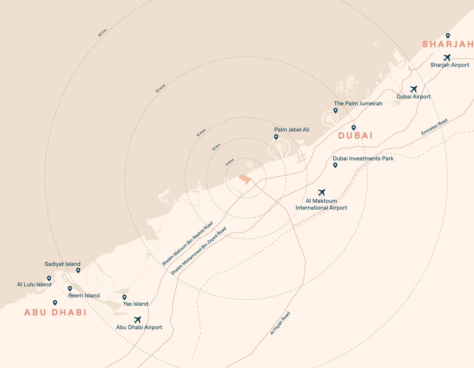 Location map for Ghantoot connectivity at Bayn by Ora, Ghantoot, between Abu Dhabi and Dubai