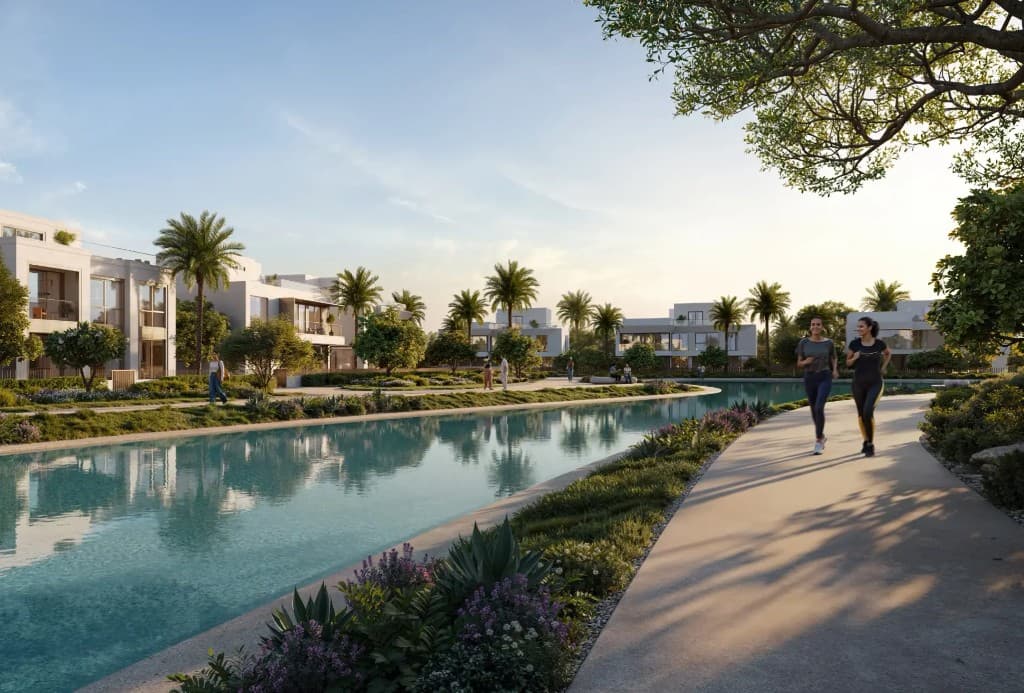 Jogging and cycling track alongside The Oasis waterway — Address Villas Tierra community amenity