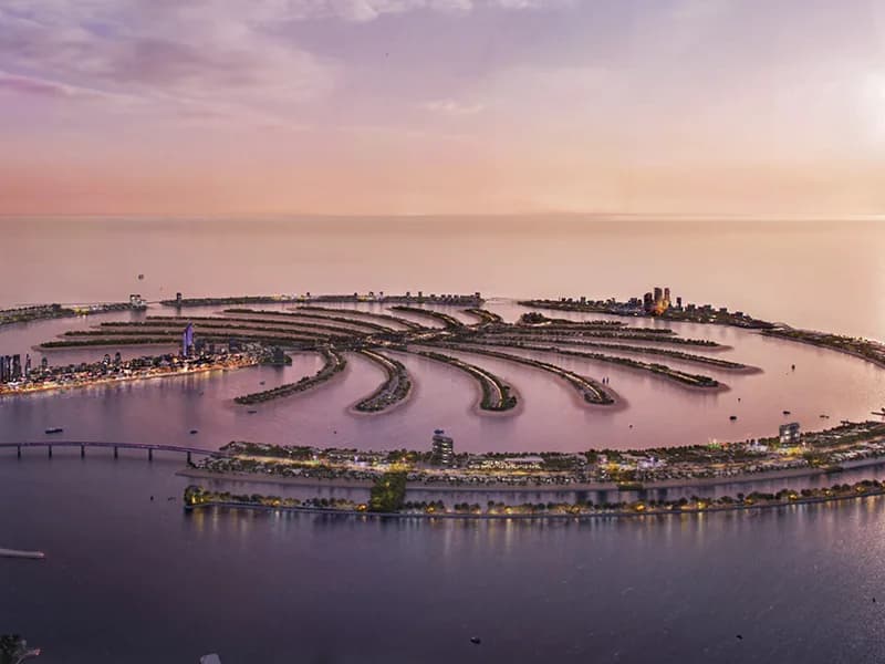 Reference image: Nakheel Palm Jebel Ali waterfront development — not an official Palm Springs render